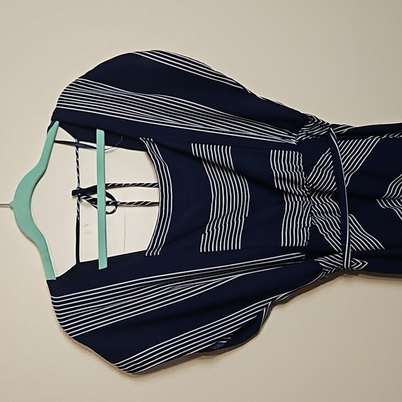 Luxology Navy White Striped Dress Large Smocked Back - Picture 2 of 7